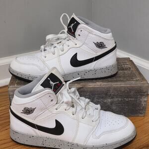 Air Jordan 1 Mid White Cement Grey Black Speckle Youth Size 6Y